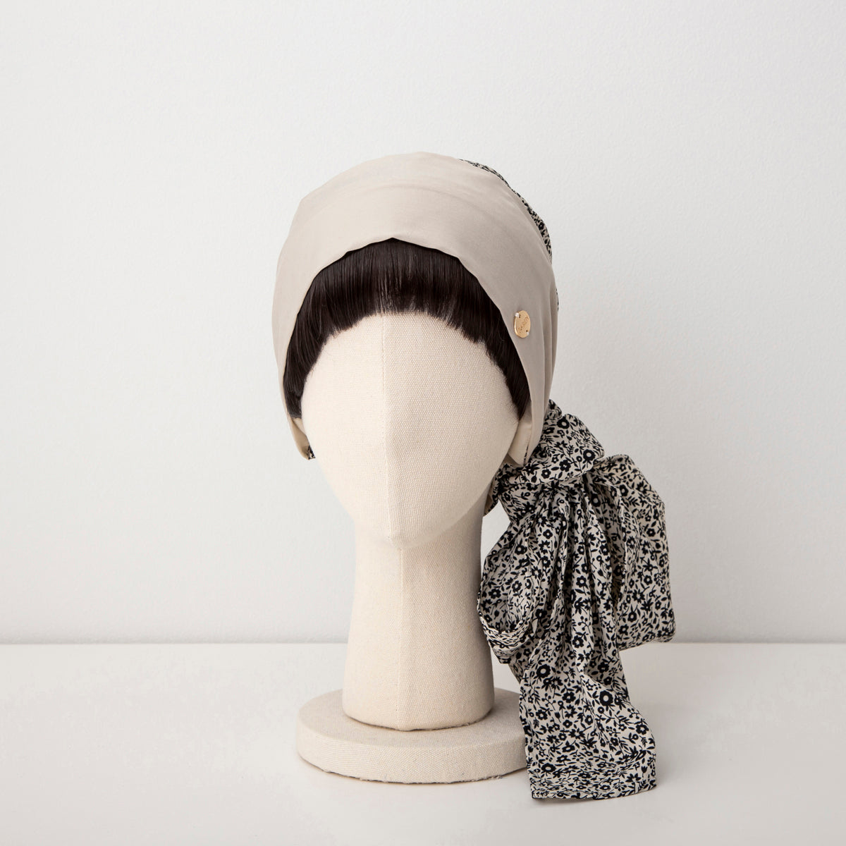 SCARF HAT / Small Flower-Beige