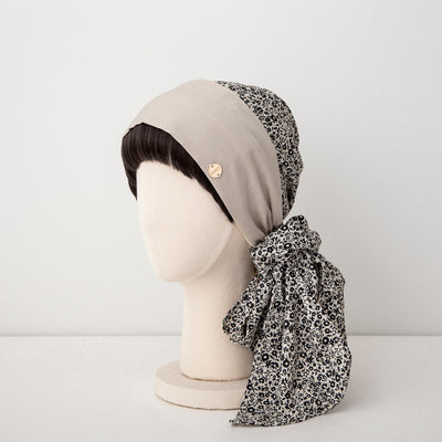 SCARF HAT / Small Flower-Beige