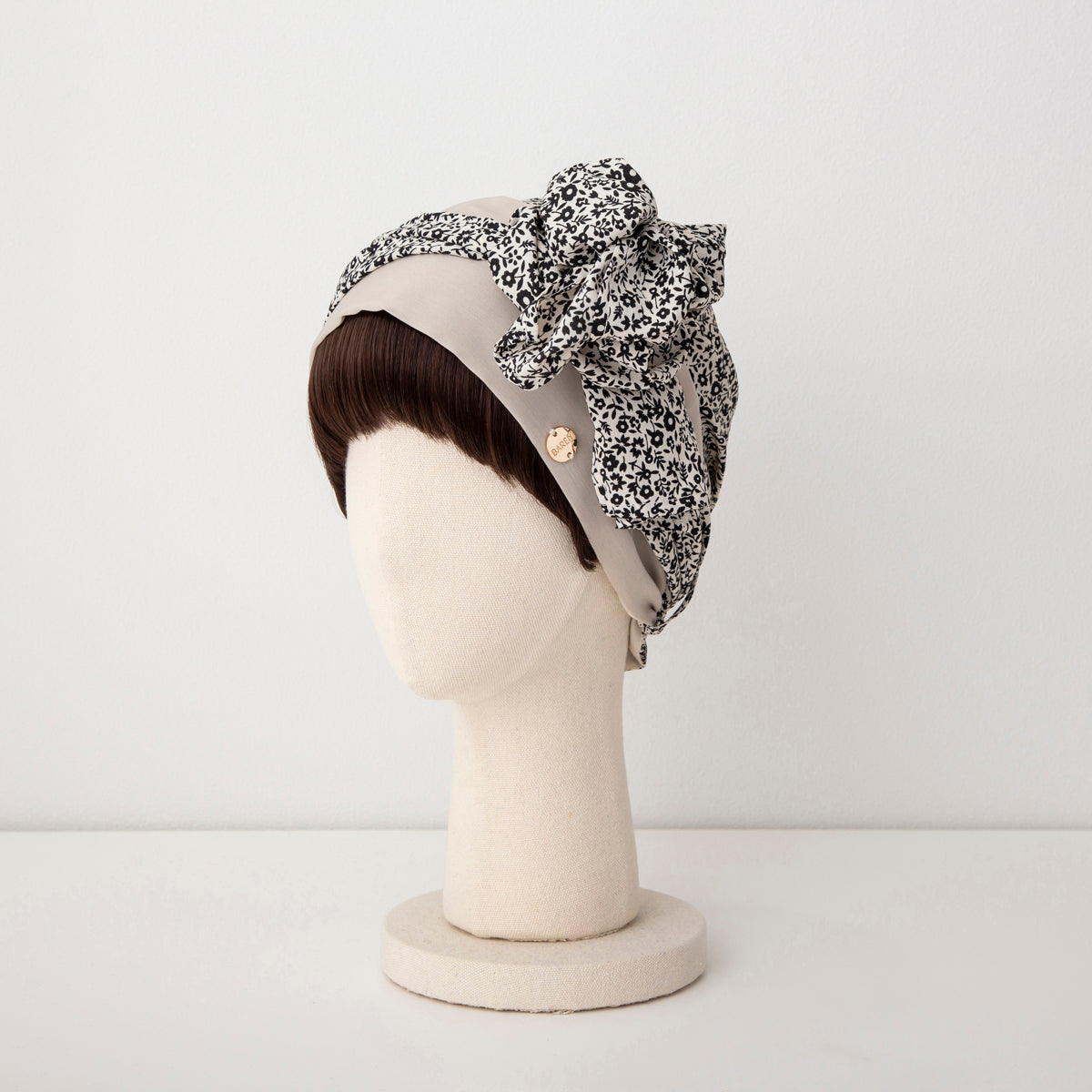 SCARF HAT / Small Flower-Beige