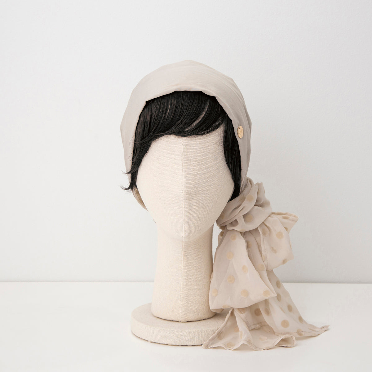 SCARF HAT / Dot Chiffon-Beige