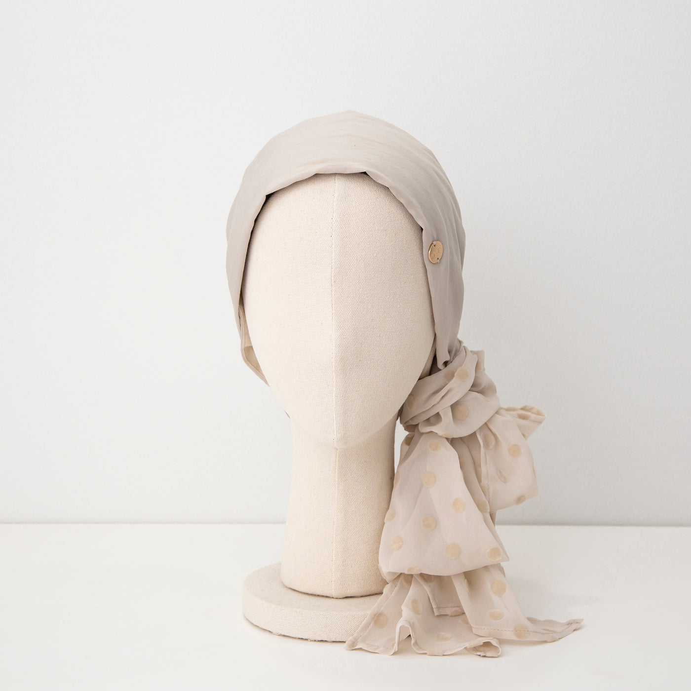 SCARF HAT / Dot Chiffon-Beige