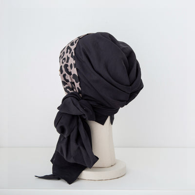 SCARF HAT / Leopard-Black