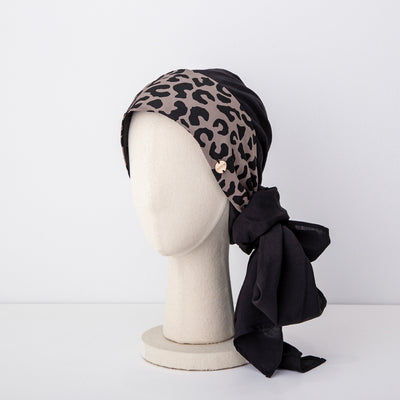 SCARF HAT / Leopard-Black