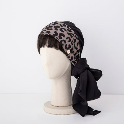 SCARF HAT / Leopard-Black