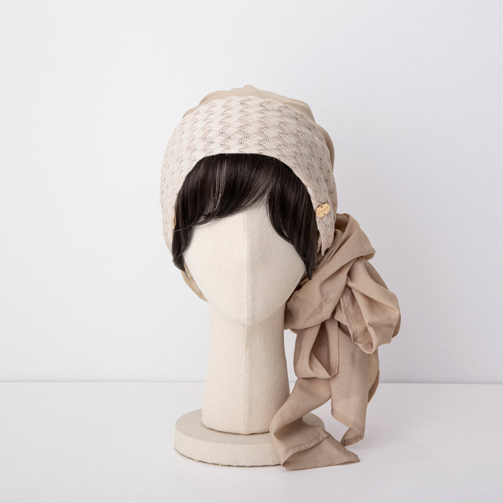 バレン　BAREN スカーフハット KnitLace-Beige SCARF HAT (M) / KnitLace-Beige – BAREN（バレン）