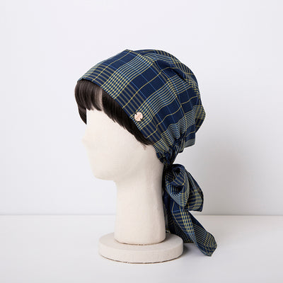 SCARF HAT / Checked-Navy