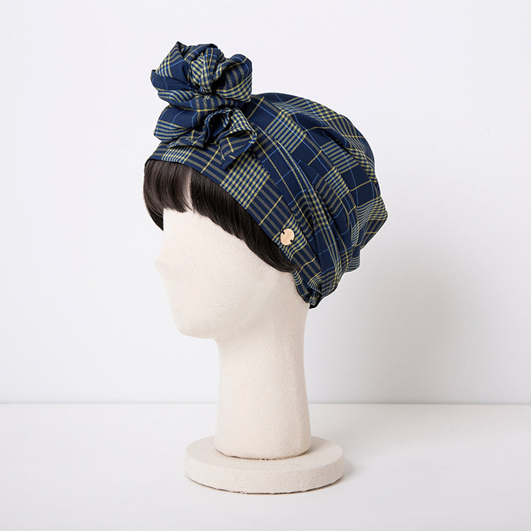 SCARF HAT / Checked-Navy