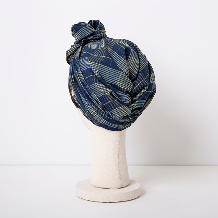 SCARF HAT / Checked-Navy