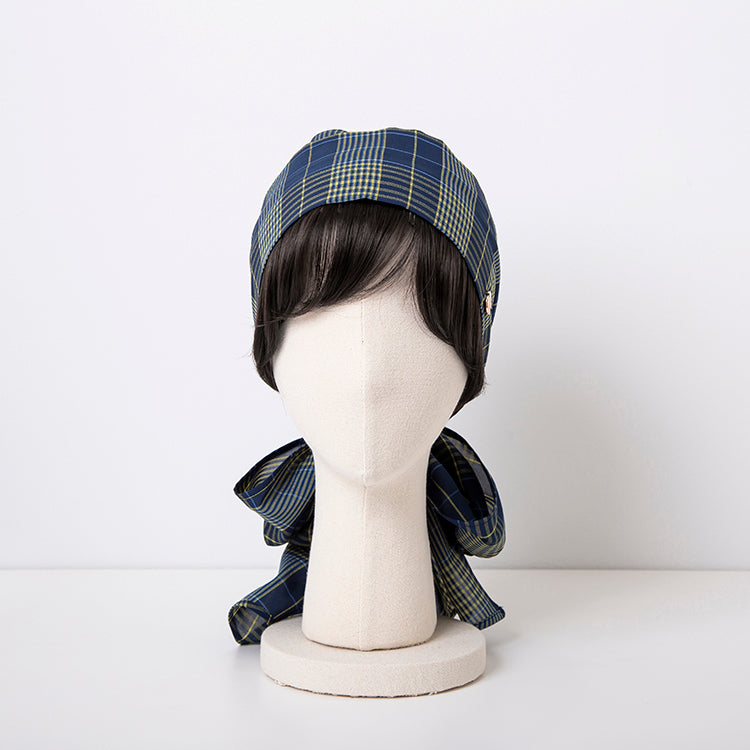 SCARF HAT / Checked-Navy