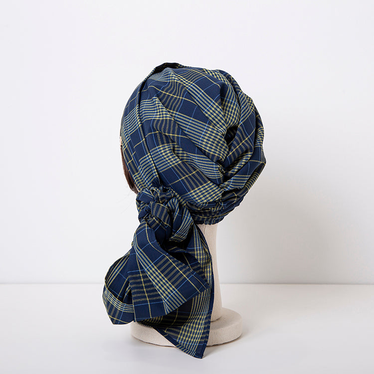 SCARF HAT / Checked-Navy