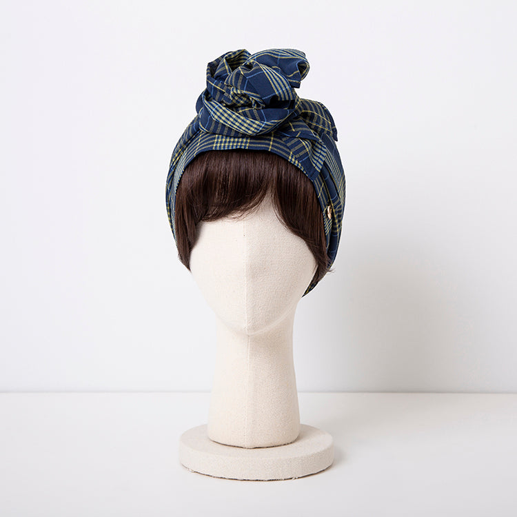 SCARF HAT / Checked-Navy