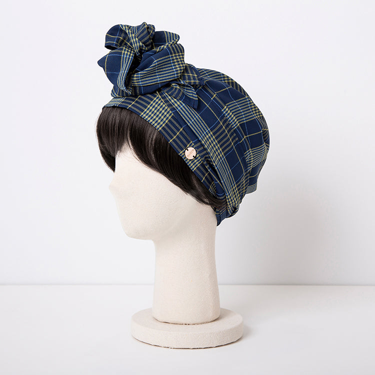 SCARF HAT / Checked-Navy