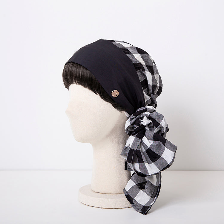 SCARF HAT(S size) / Gingham-Black