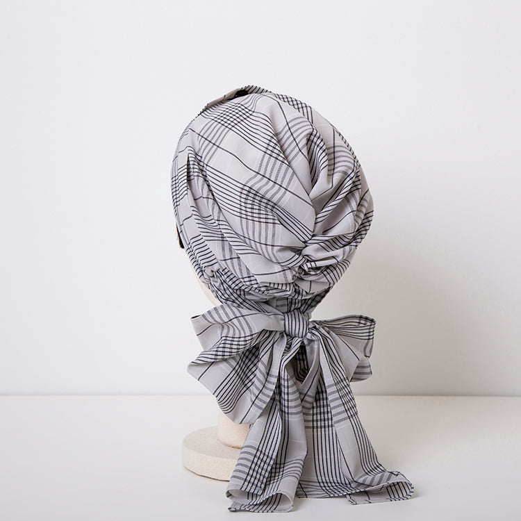 SCARF HAT / Checked-Ivory