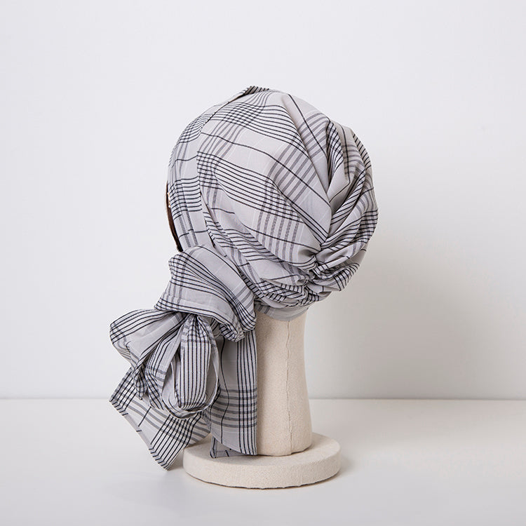 SCARF HAT / Checked-Ivory