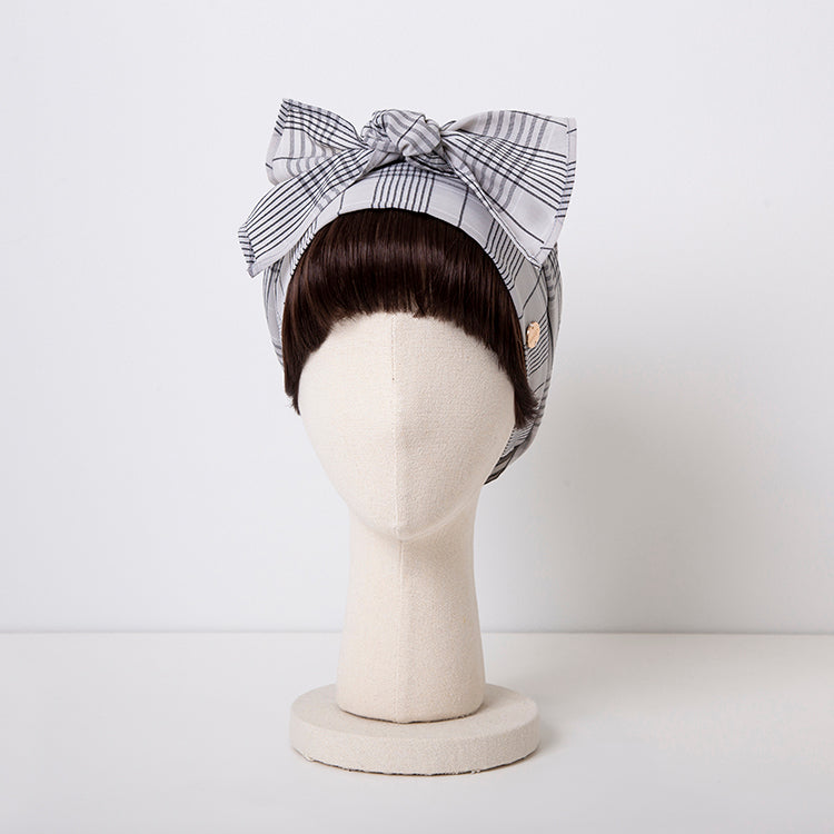 SCARF HAT / Checked-Ivory