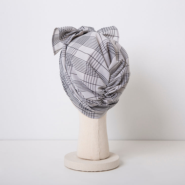 SCARF HAT / Checked-Ivory