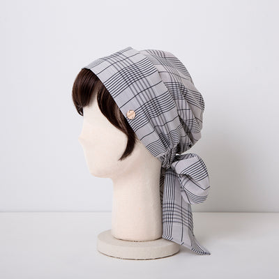 SCARF HAT / Checked-Ivory