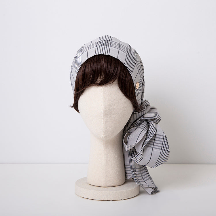 SCARF HAT / Checked-Ivory