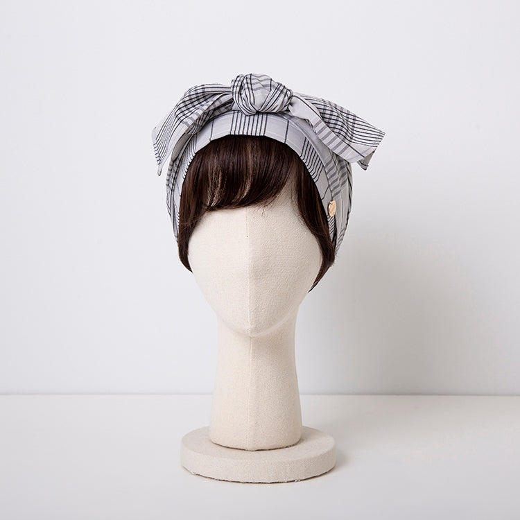 SCARF HAT / Checked-Ivory