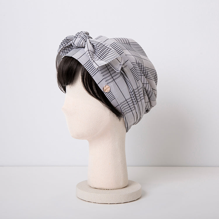 SCARF HAT / Checked-Ivory