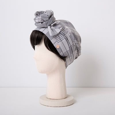 SCARF HAT / Checked-Ivory